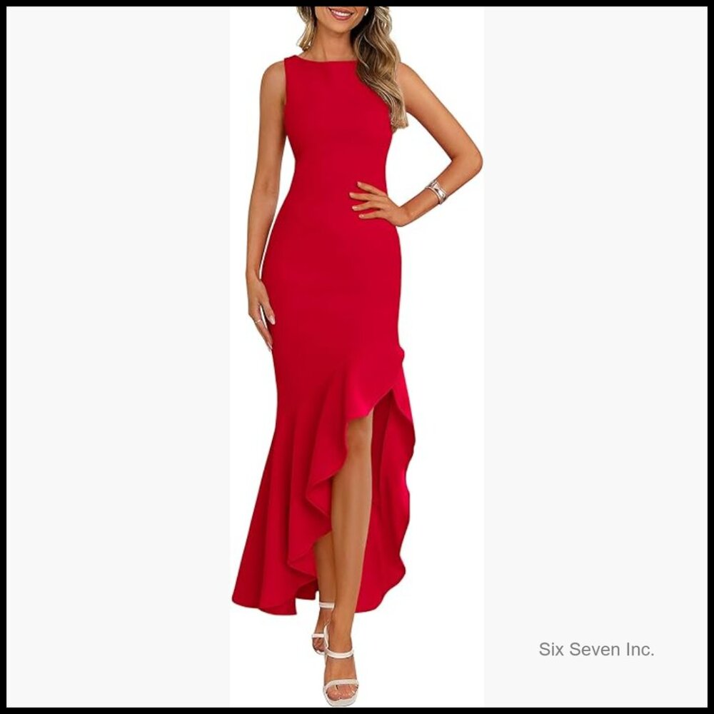 Formal Mermaid Maxi Dress With Ruffle Detail For Wedding Guest